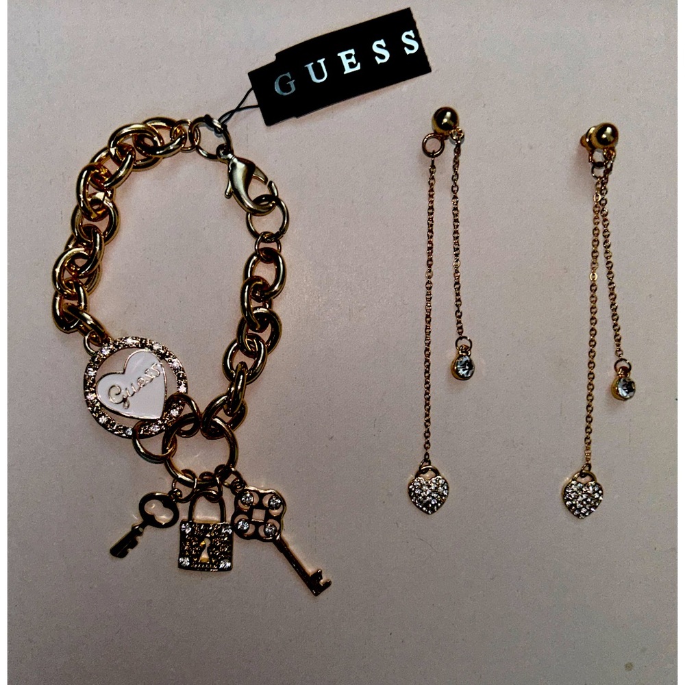 Guess heart lock & key bracelet and earrings Set